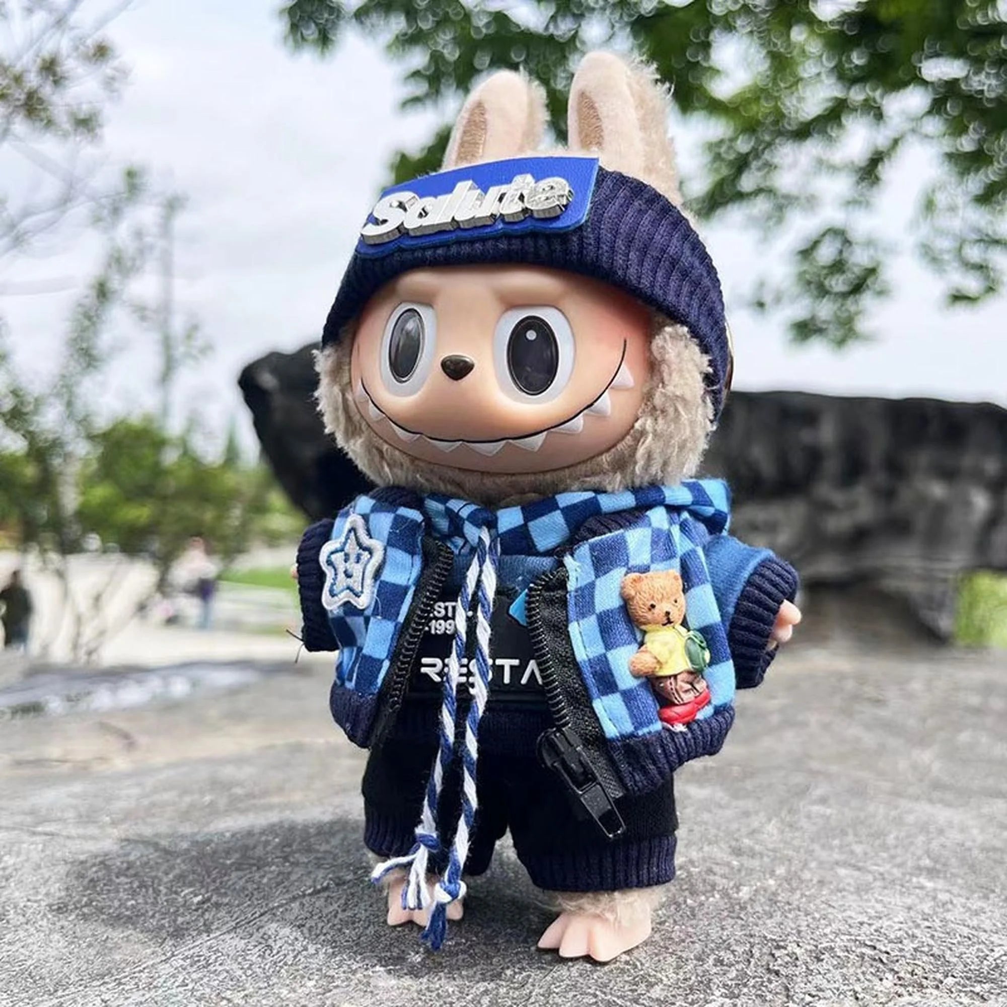 Labubu Clothes Labubu Blue Tide Checkered Set