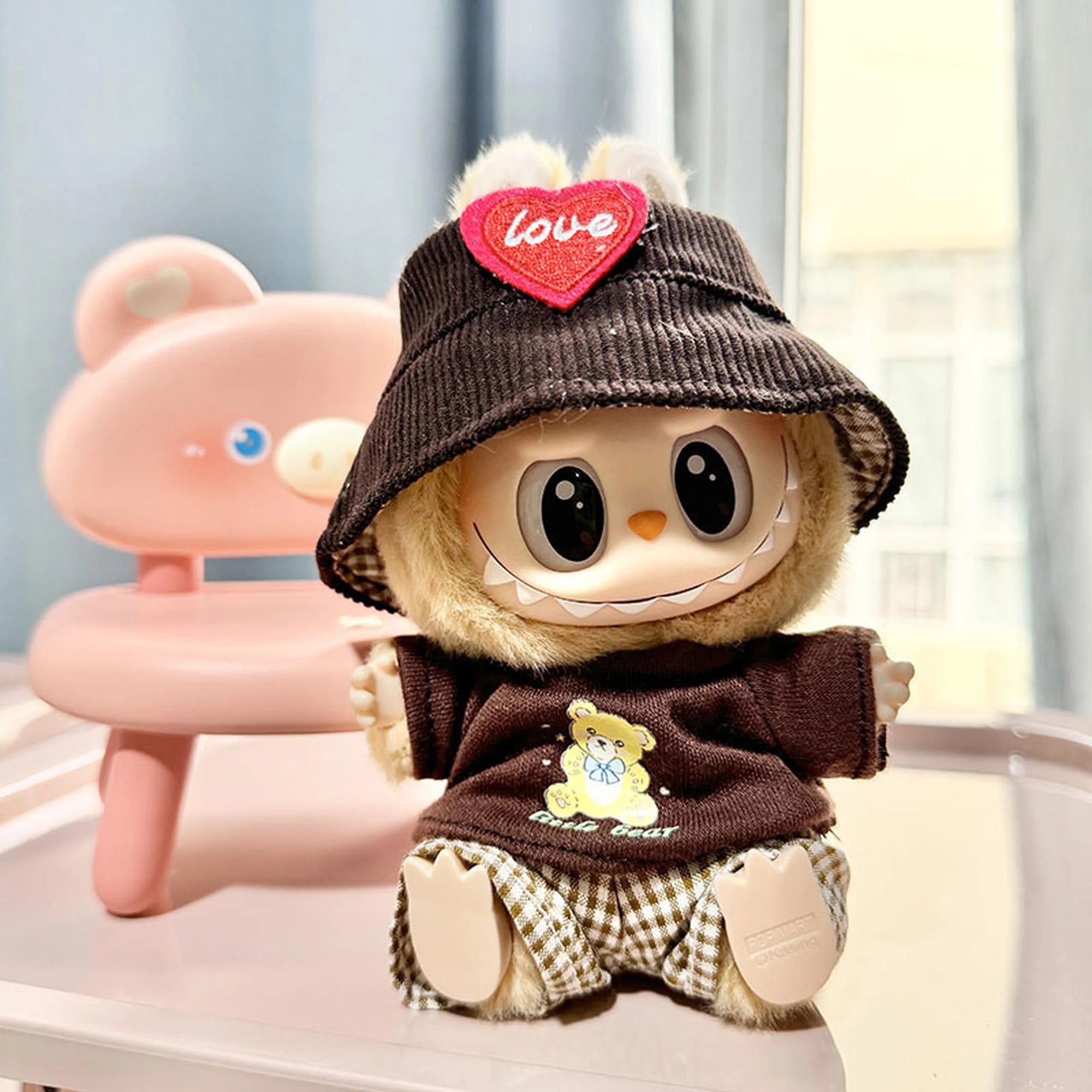 Labubu Clothes Labubu Coffee Plaid Bear Three-Piece Set