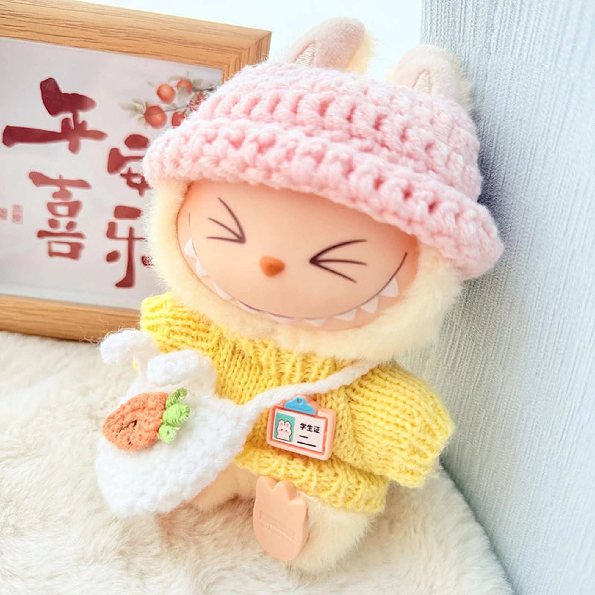 Labubu Clothes Labubu Japanese-Style Handmade Pink & Yellow Keychain Trio Set