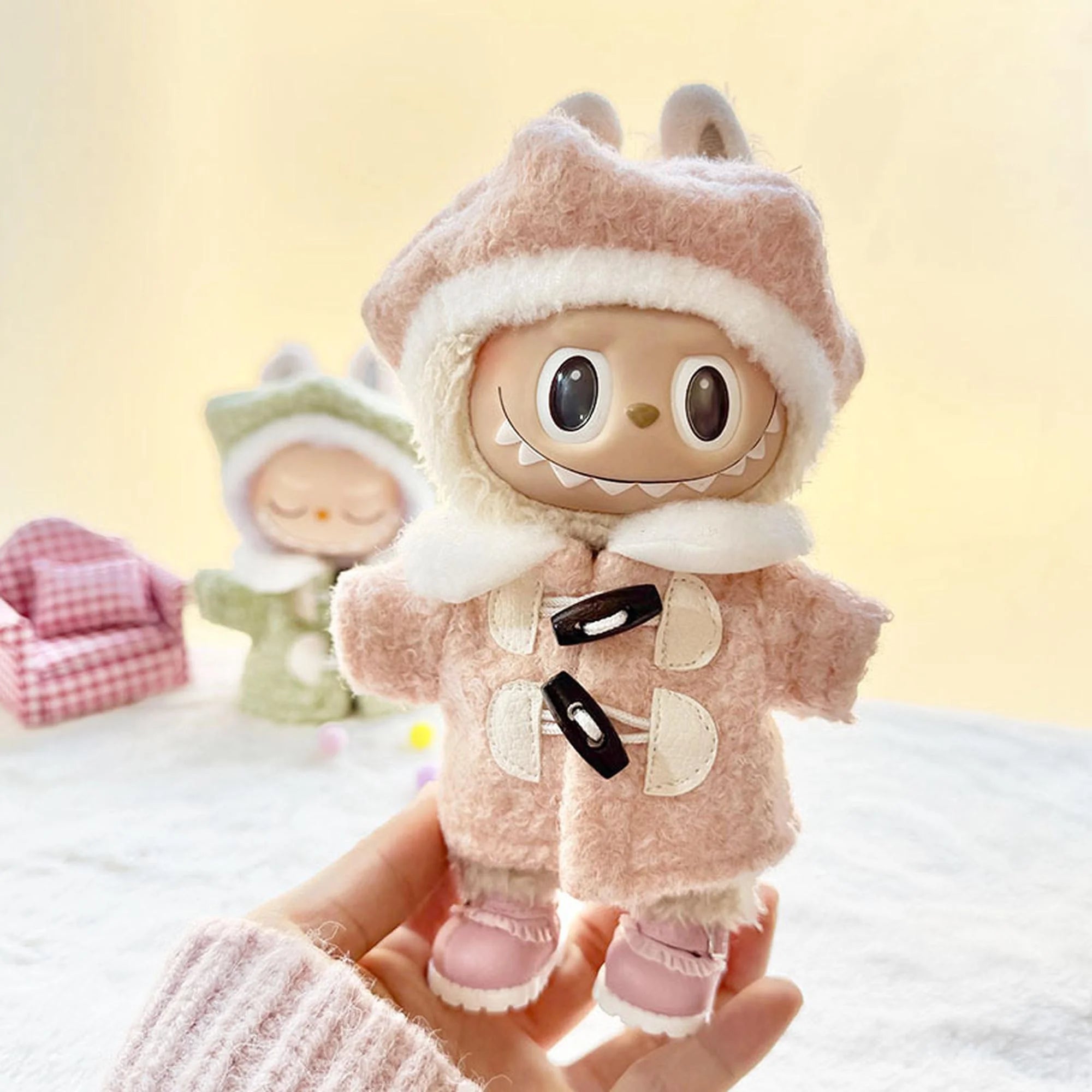 Labubu Clothes Labubu Kd Pink Leather Shoes + Pink Hexagonal Beret Accessory Set