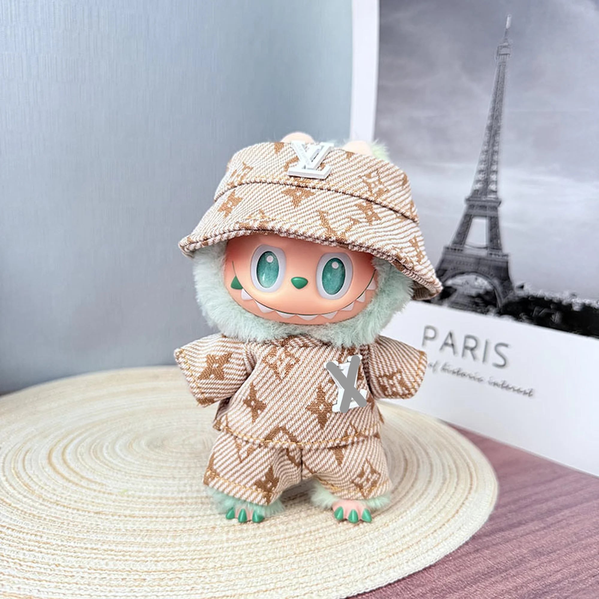 Labubu Clothes Labubu Lv Light Brown Noble Three-Piece Set