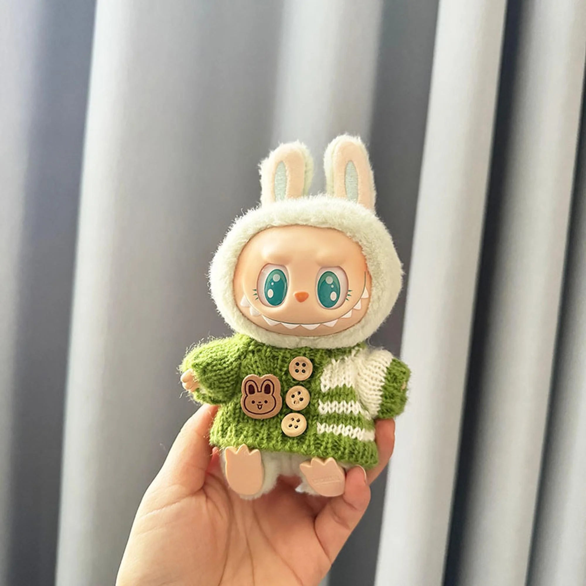 Labubu Clothes Labubu Striped Button Green Sweater