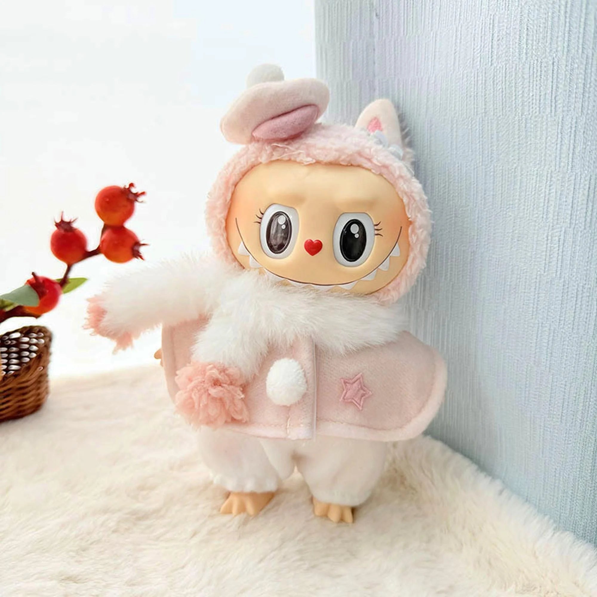 Labubu Clothes Labubu Winter Light Pink Star Shawl Four-Piece Set