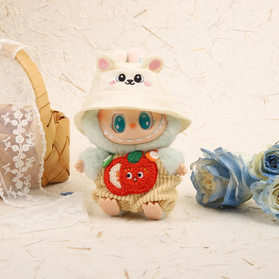 Labubu Clothes Labubu Apple Keychain Overalls + White Bunny Hat