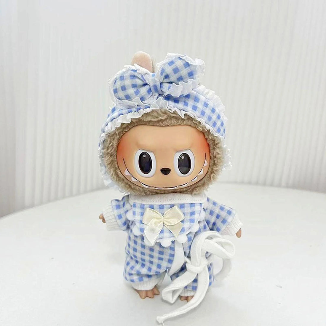 Labubu Clothes Labubu Baby Blue Checkered Pajama Set - 3 Pieces