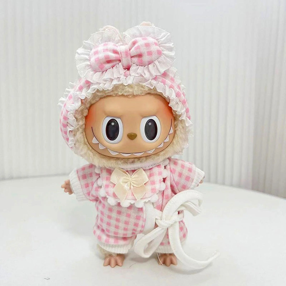 Labubu Clothes Labubu Baby Pink Checkered Pajama Set With Accessories