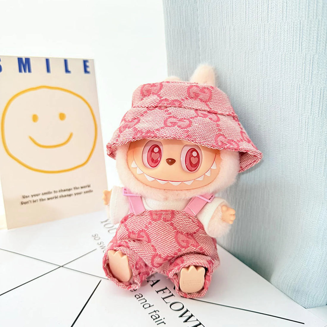 Labubu Clothes Labubu Basic White Tee + Logo-Free Pink Two-Piece Set