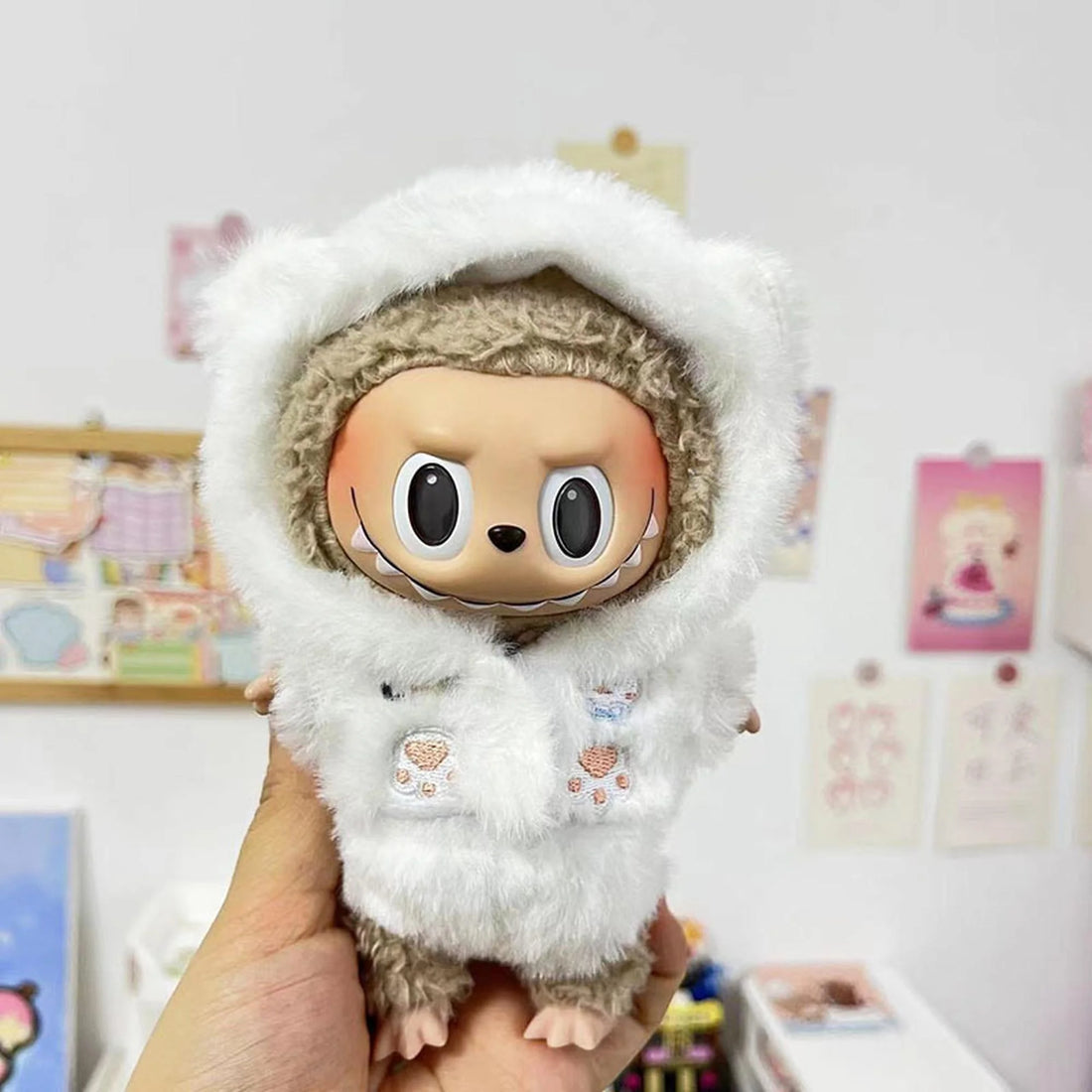 Labubu Clothes Labubu Bear Hoodie Set With Detachable Accessories In Cream White