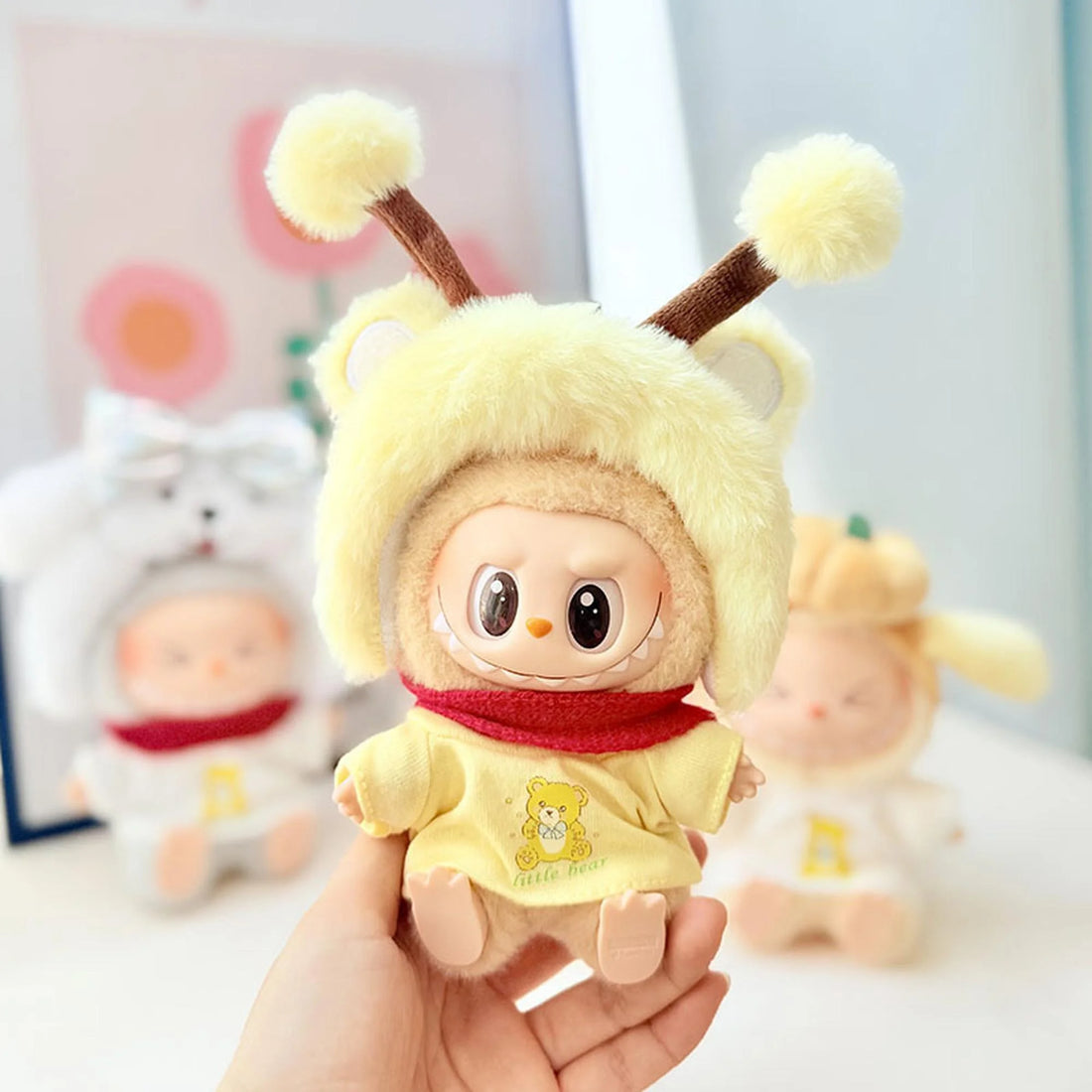 Labubu Clothes Labubu Bear Yellow T-Shirt + Bee Hairband Set