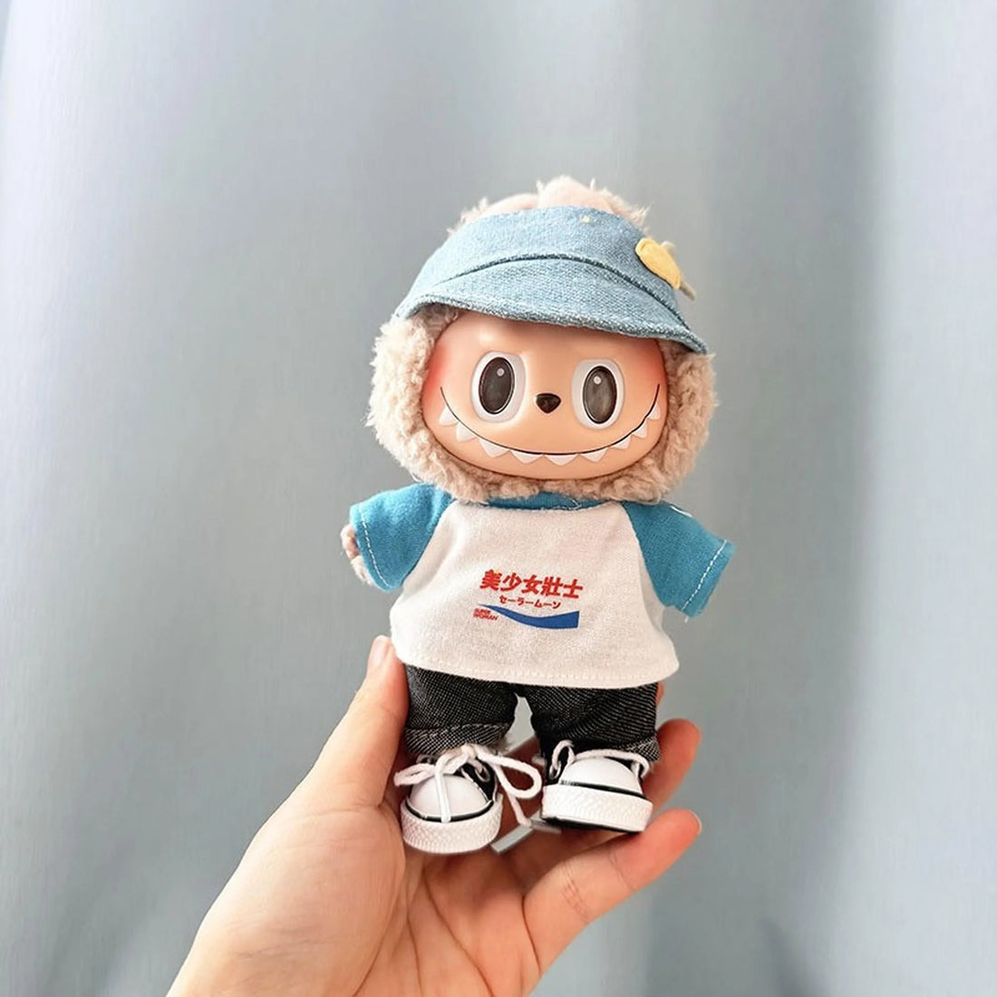 Labubu Clothes Labubu Beauty Warrior Tee + Rolled Hem Pants + Denim Baseball Cap + Black Canvas Sneakers
