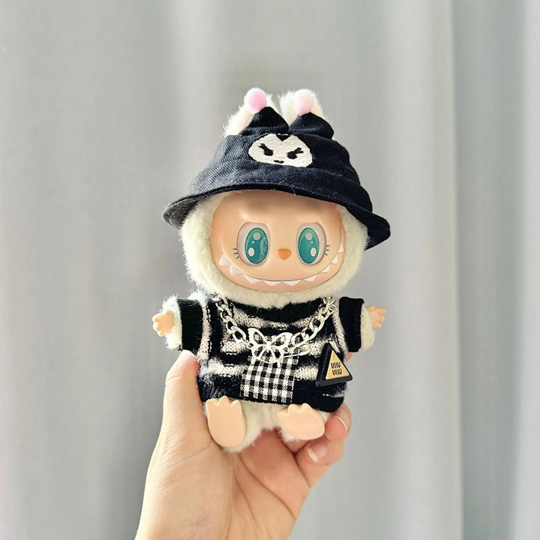 Labubu Clothes Labubu Black Kuromi Hat Charm + Black And White Striped Sweater Charm