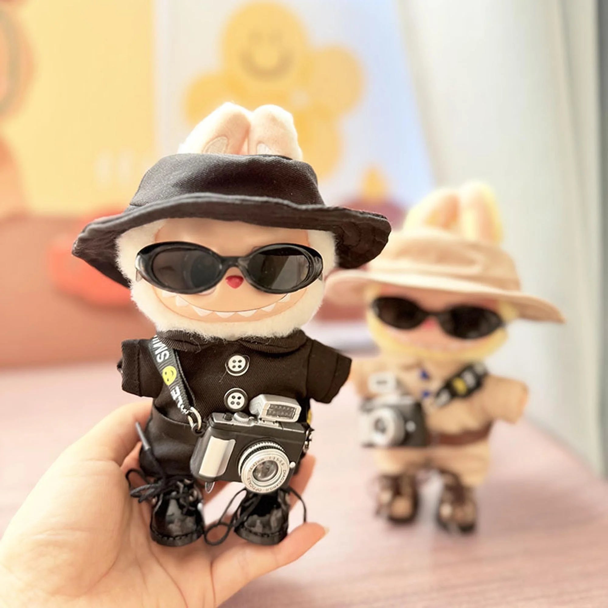Labubu Clothes Labubu Black Lace-Up Shoes + Slim-Frame Sunglasses + Black Camera + Black Thai Police Uniform