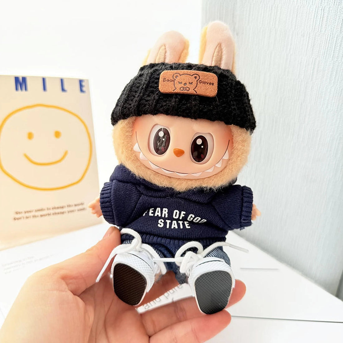 Labubu Clothes Labubu Brown Square-Toe Shoes + White Tee + Logo-Free Brown Two-Piece Set