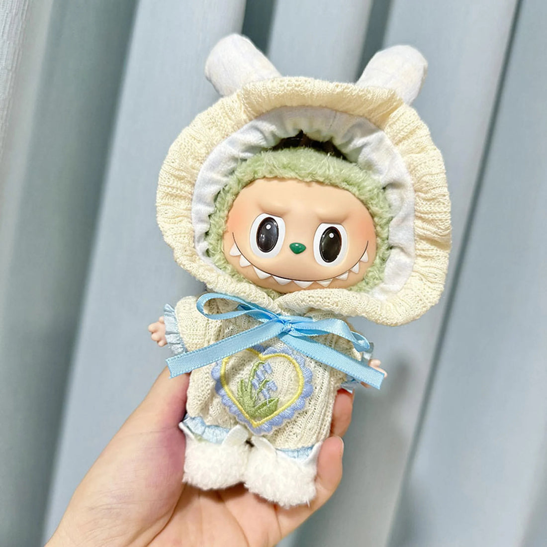 Labubu Clothes Labubu Blue Knitted Bunny Ear Hoodie