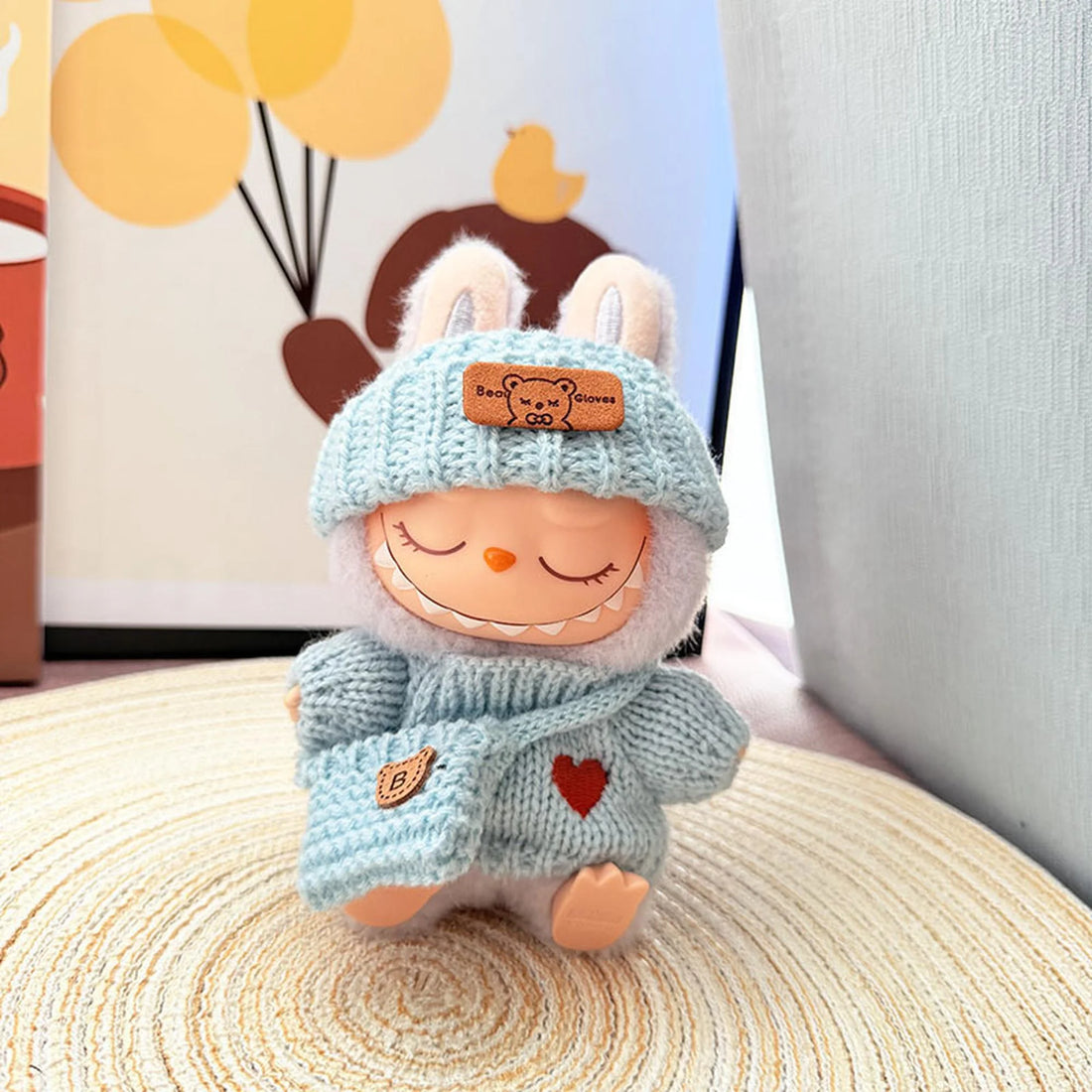 Labubu Clothes Labubu Blue Love Sweater + Blue Turn-Up Hat + Blue B Bag