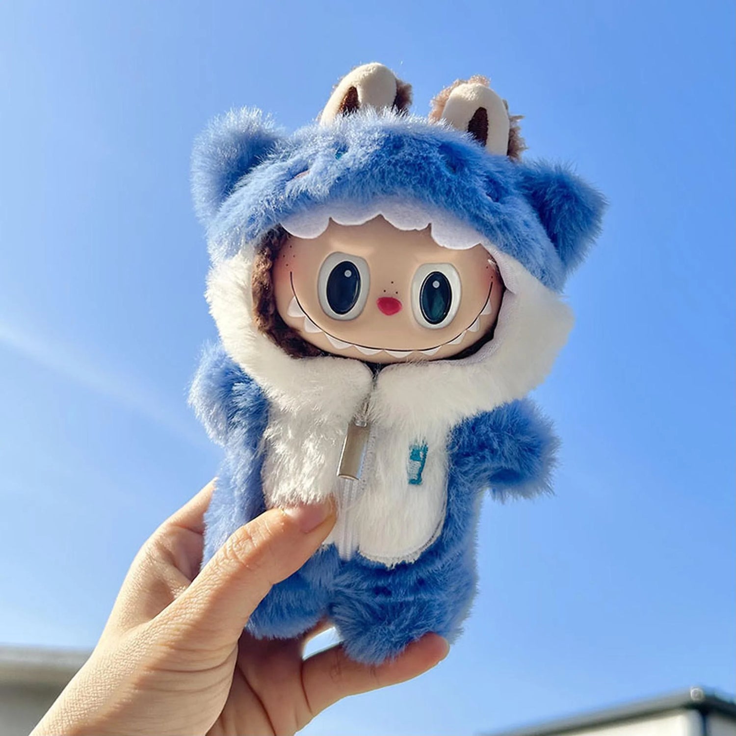 Labubu Clothes Labubu Blue Shark Onesie With Footies And Hood