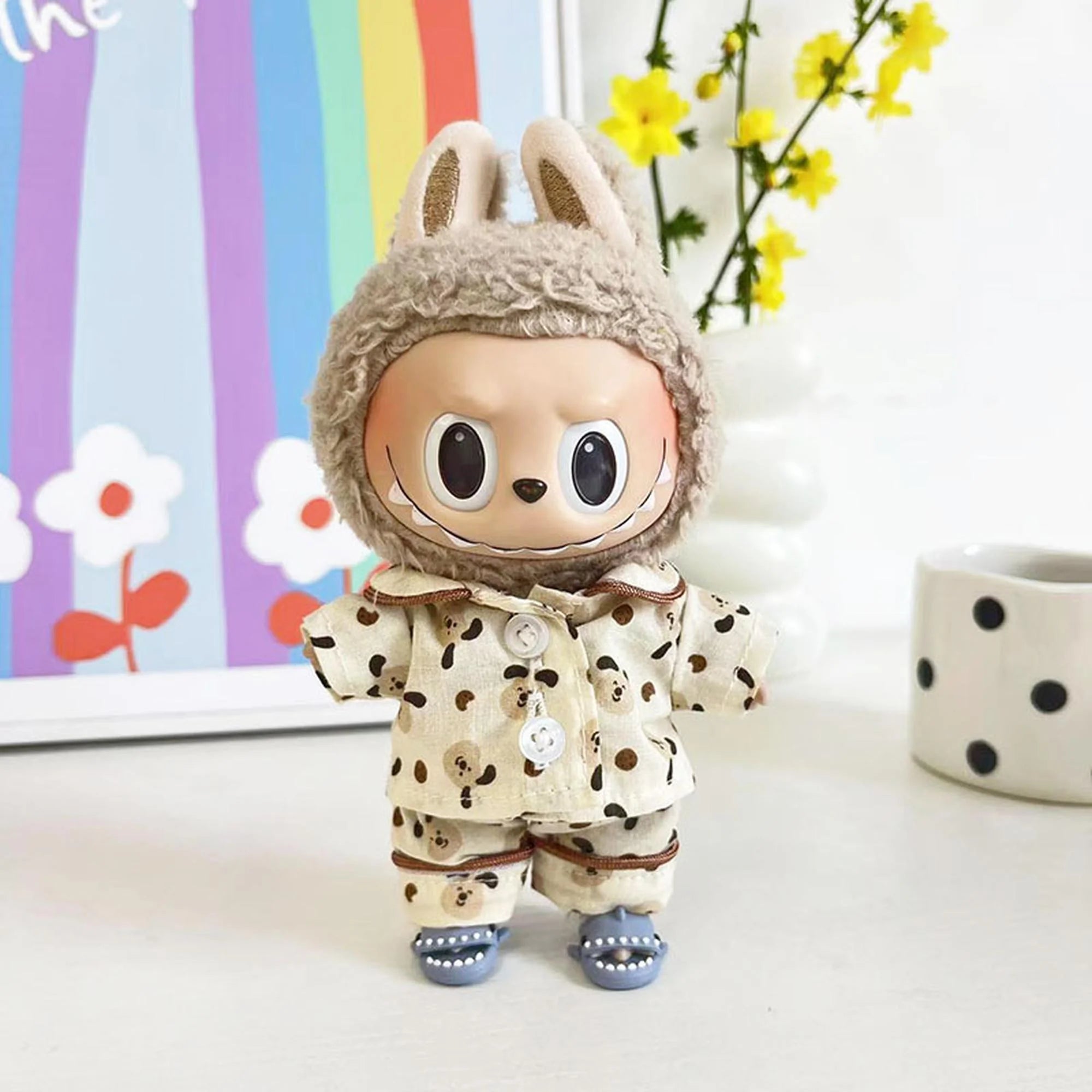 Labubu Clothes Labubu Blue Shark Sneakers + Milk Tea Puppy Pajama Set