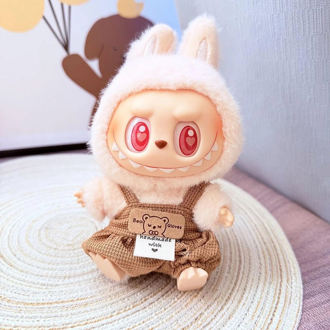 Labubu Clothes Labubu Brown Checkered Suspenders Pants