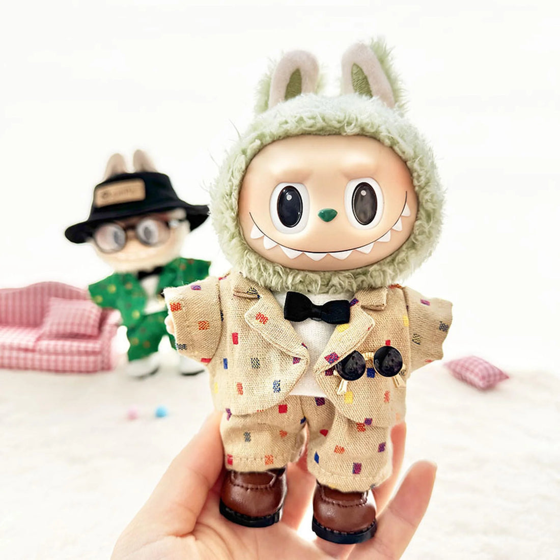 Labubu Clothes Labubu Brown Square-Toe Shoes + Brown Trendy Suit Four-Piece Set