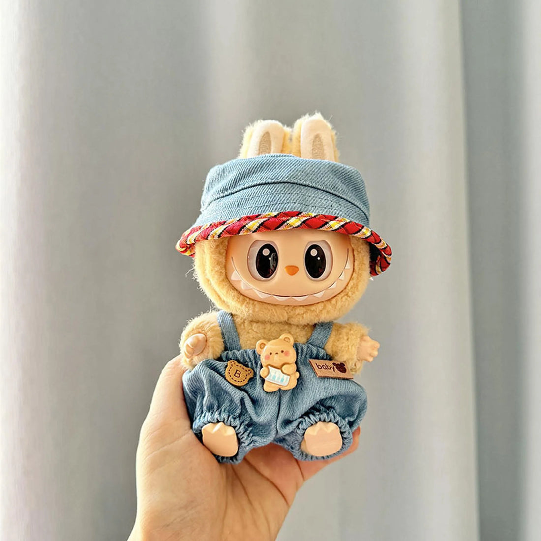 Labubu Clothes Labubu Denim Hat With Blue And Red Trim + Musical Cowboy Bear Charm