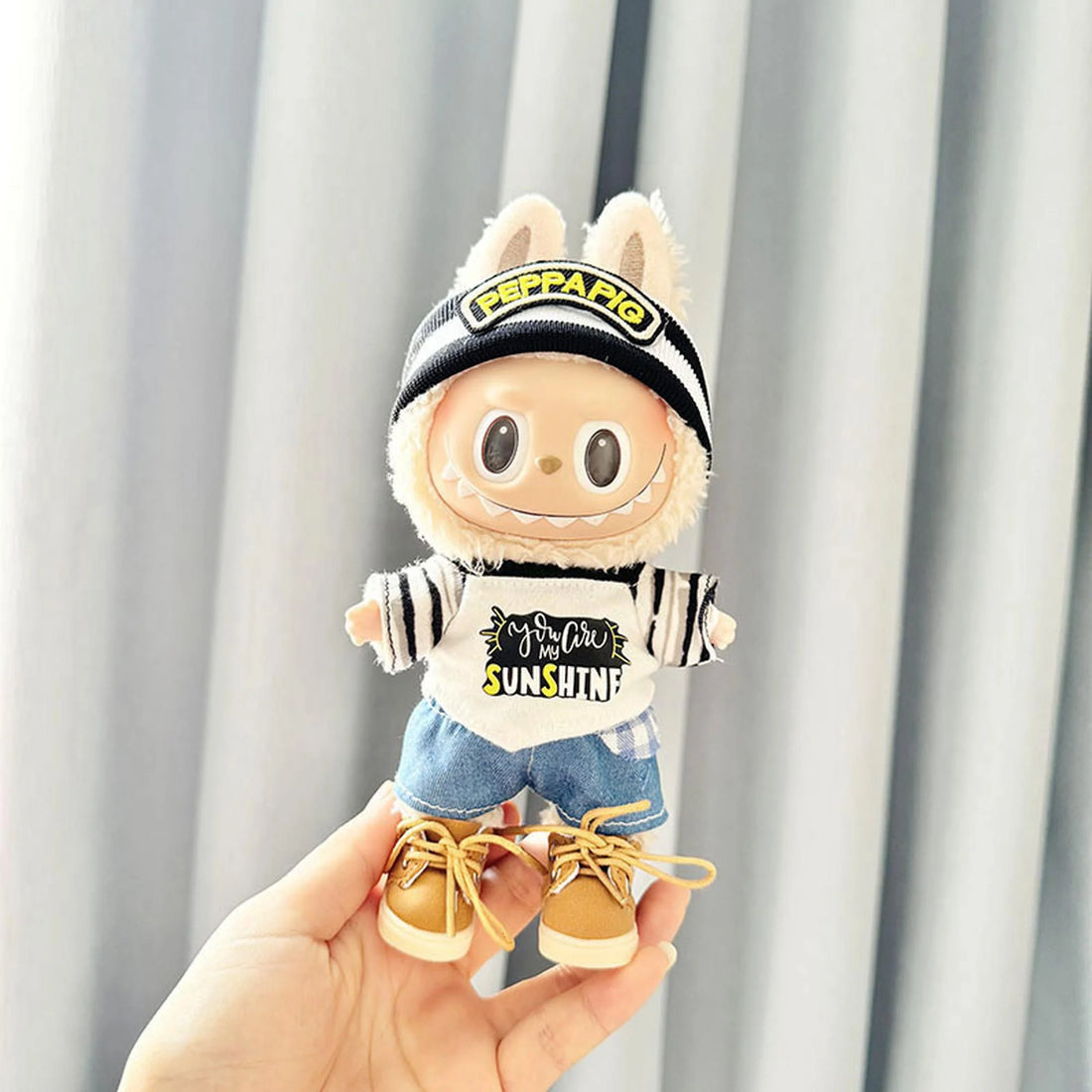 Labubu Clothes Labubu Earthy Yellow Sneakers + Asymmetrical Trendy Three-Piece Set