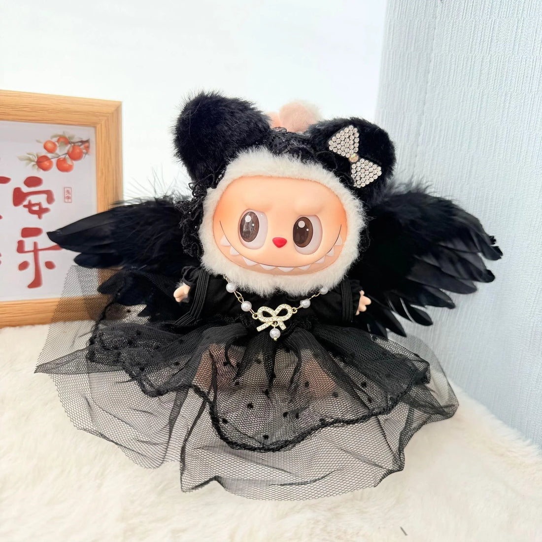 Labubu Clothes Labubu Feathered Headband Black Angel 5-Piece Set