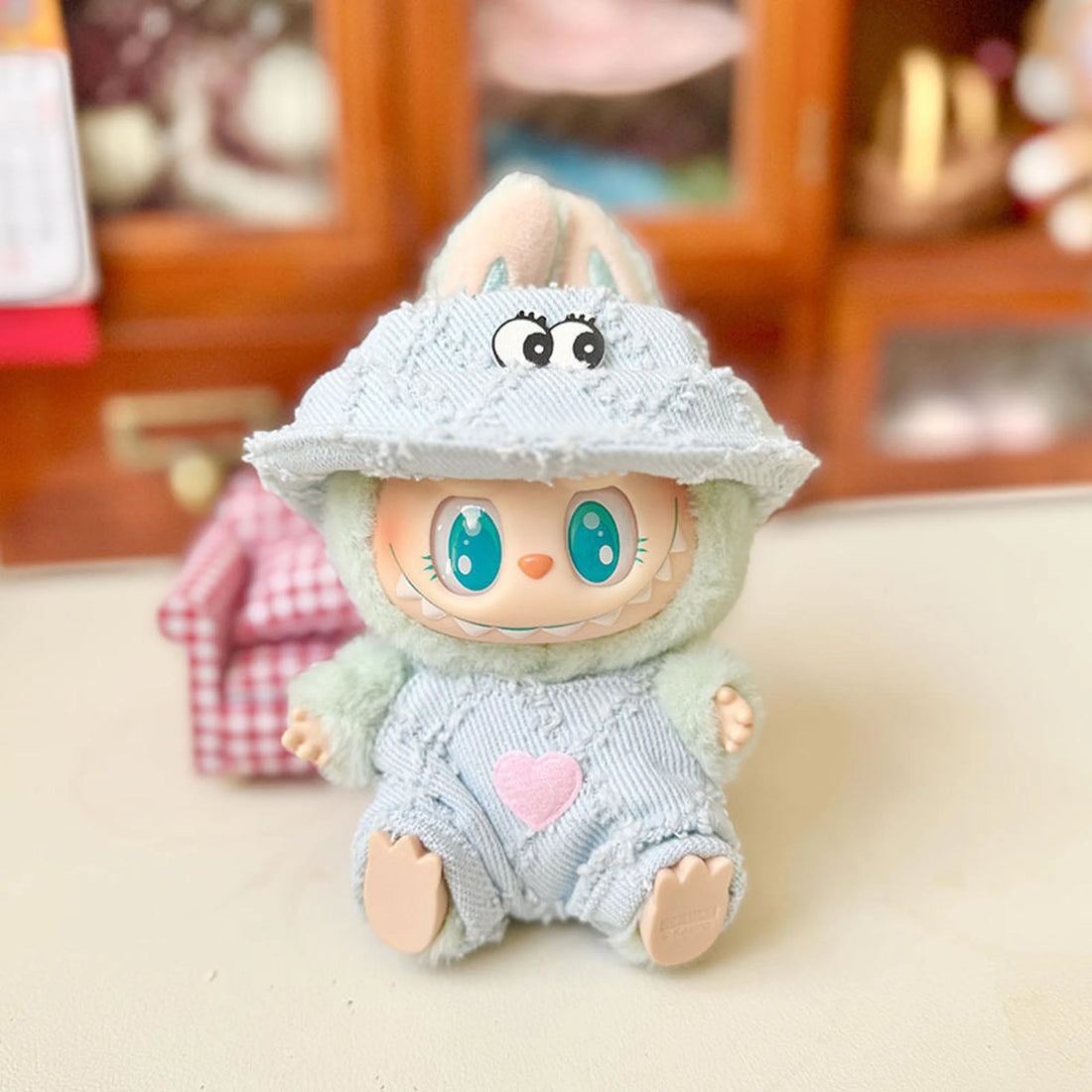 Labubu Clothes Labubu Fluffy Blue Fisherman Hat Set