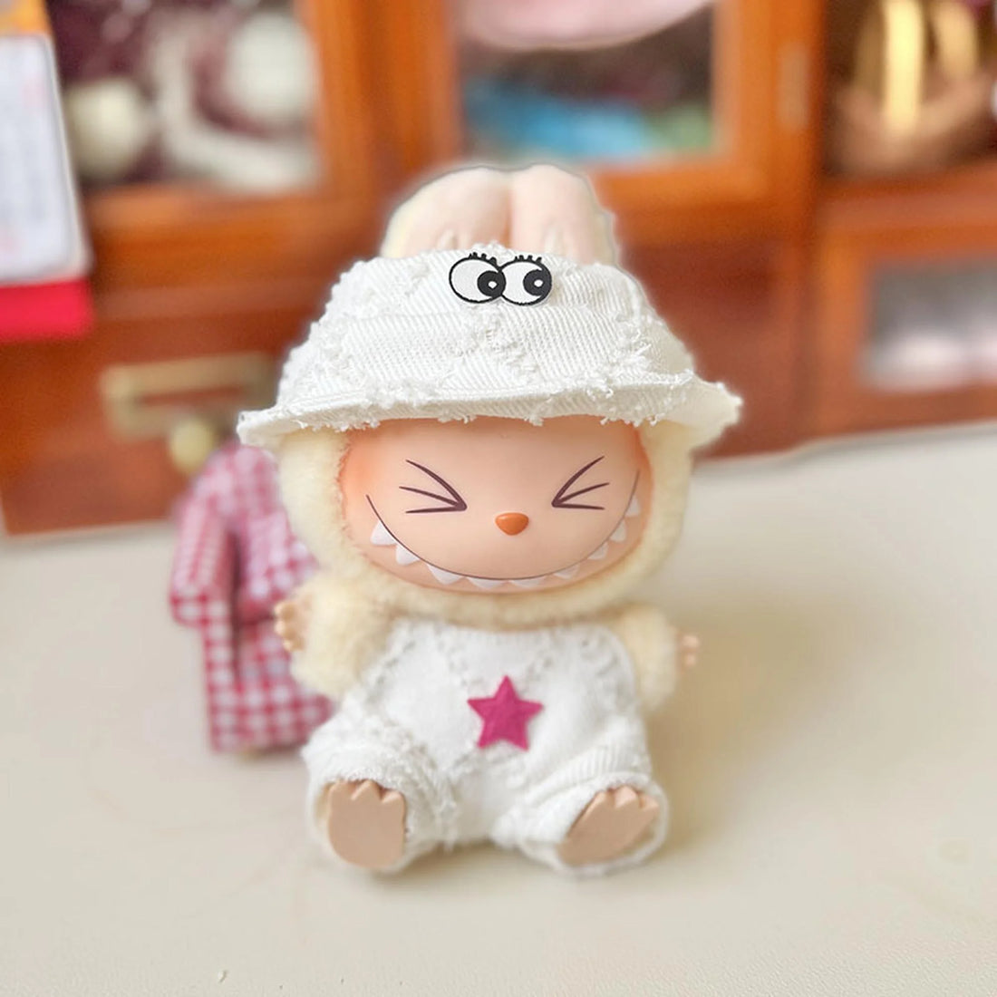 Labubu Clothes Labubu Fluffy White Fisherman Hat Set