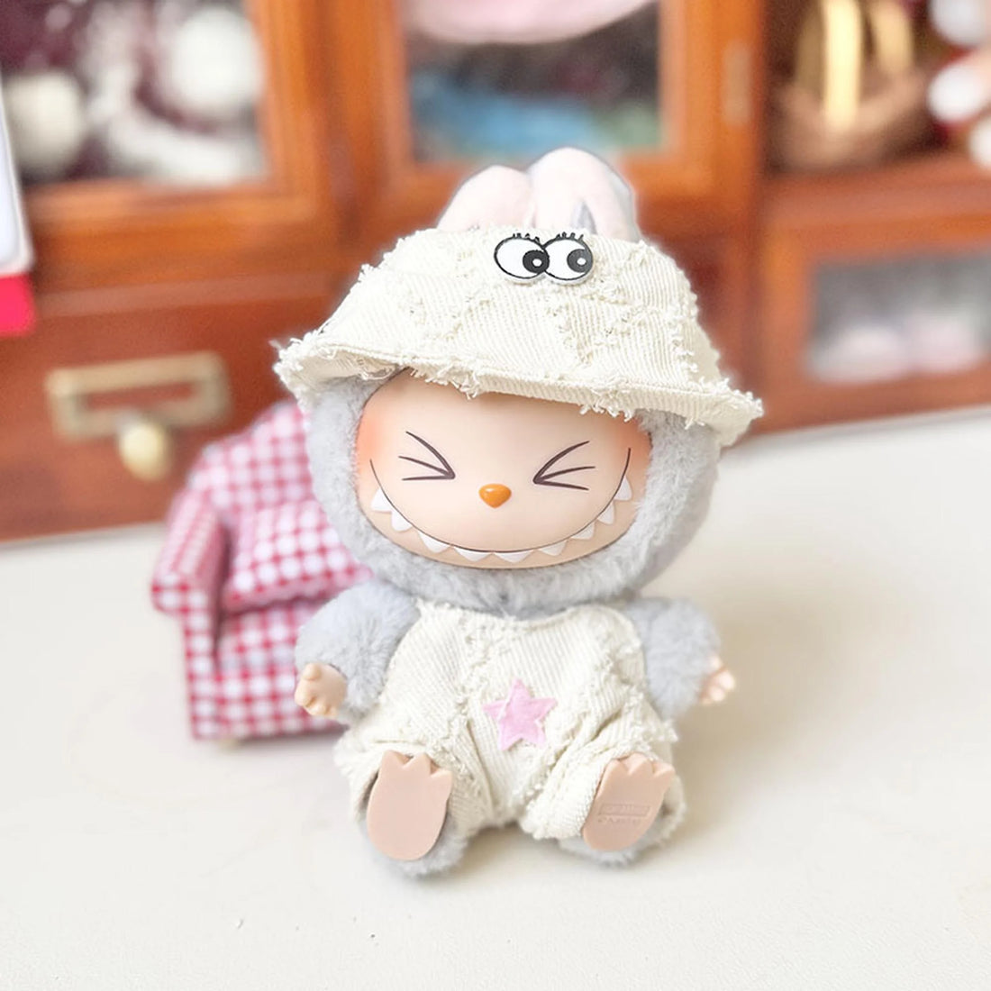 Labubu Clothes Labubu Fuzzy Khaki Fisherman Hat Set