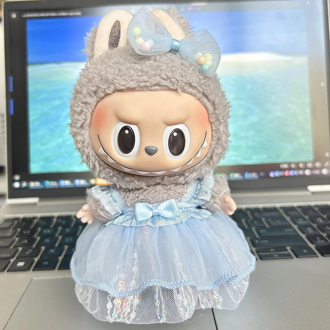 Labubu Clothes Labubu Glittering Blue Chiffon Sequins Dress