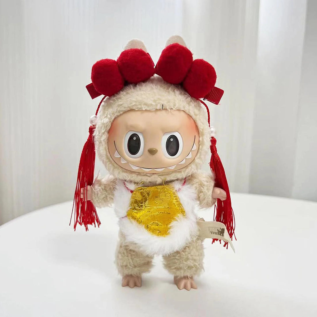 Labubu Clothes Labubu Golden Lined Yellow Bellyband + Pair Of Red Hairpins
