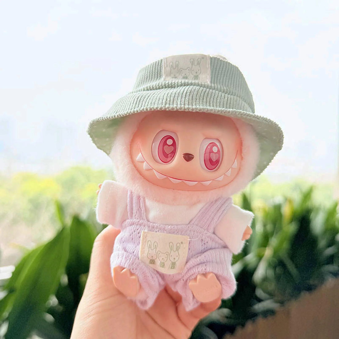 Labubu Clothes Labubu Green Bunny Hat + Refreshing Suspenders Outfit Purple