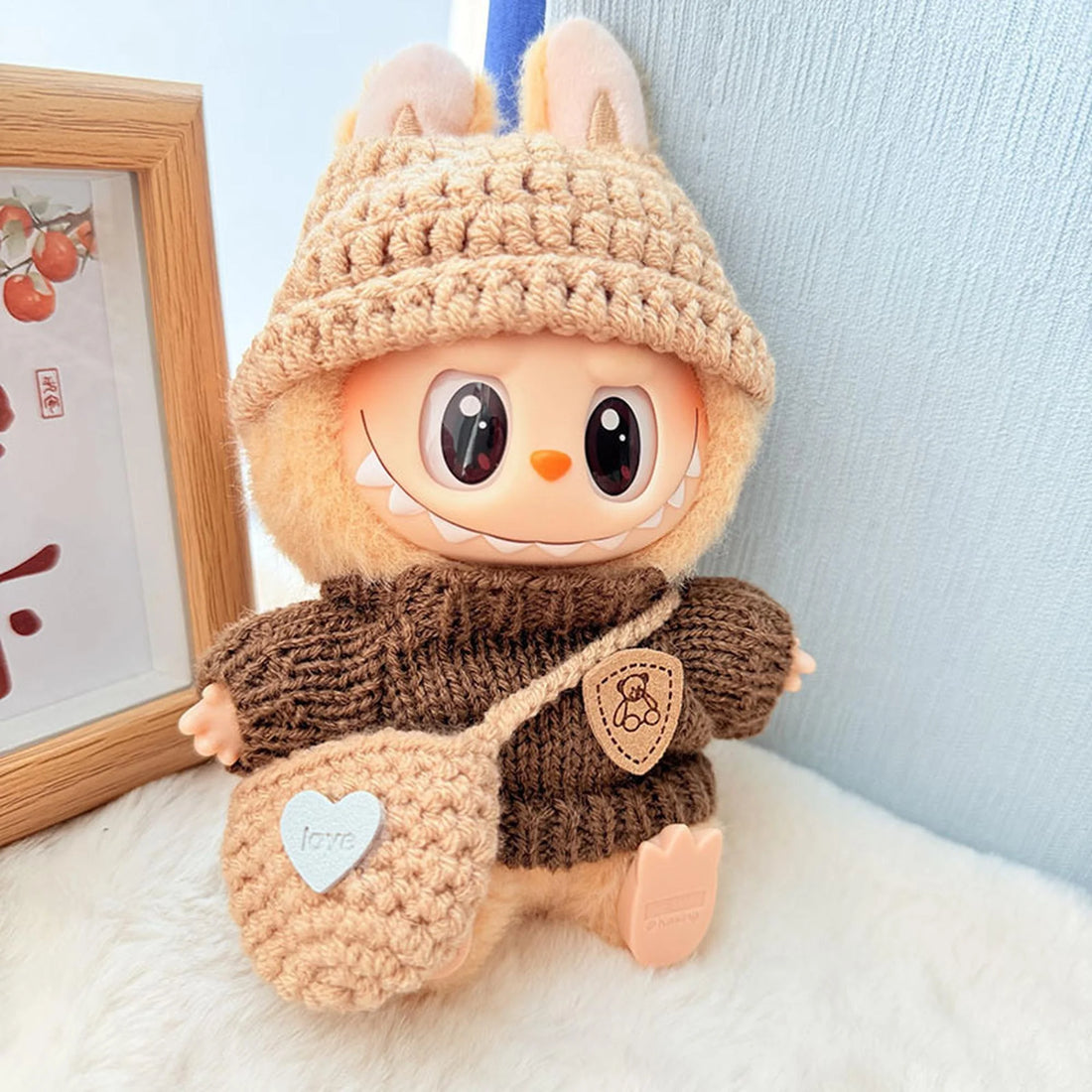Labubu Clothes Labubu Japanese-Style Handmade Brown &amp; Gray Three-Piece Keychain Set