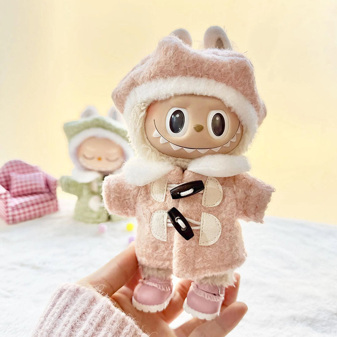 Labubu Clothes Labubu Kd Pink Leather Shoes + Pink Hexagonal Beret Accessory Set