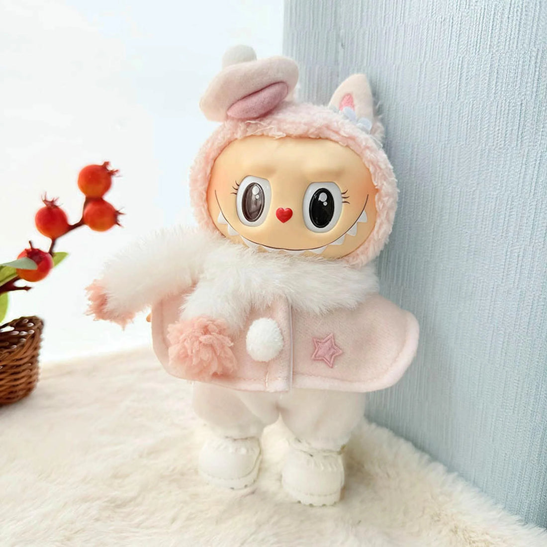 Labubu Clothes Labubu Kd White Princess Shoes + Winter Light Pink Star Cape 4-Piece Set