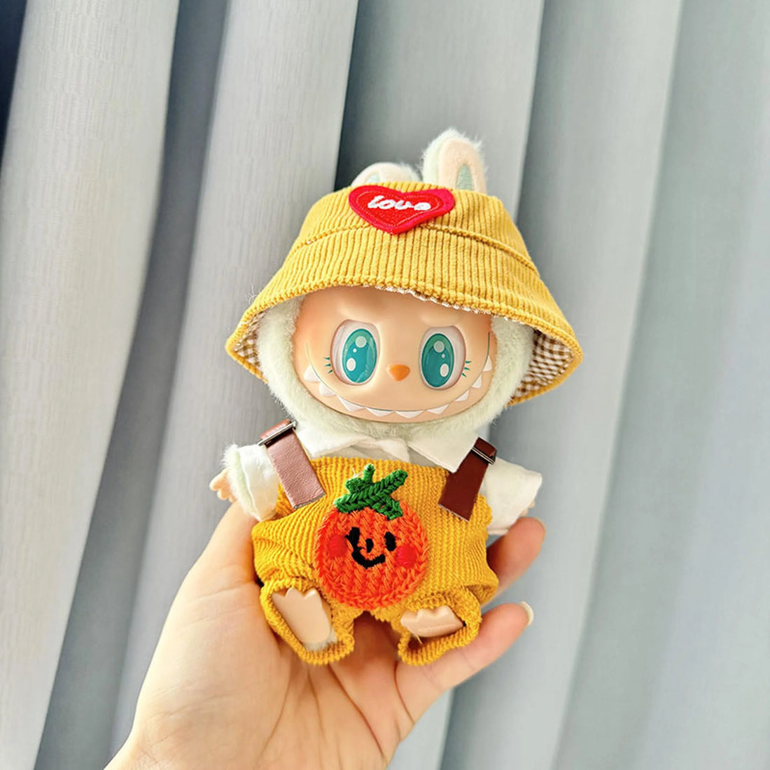 Labubu Clothes Labubu Knitted Pumpkin Overalls Set + Yellow Heart Hat