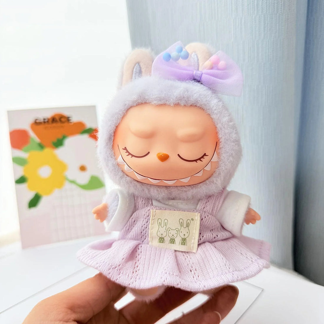 Labubu Clothes Labubu Lavender Ball Clip + Refreshing Tonal Jumper Set