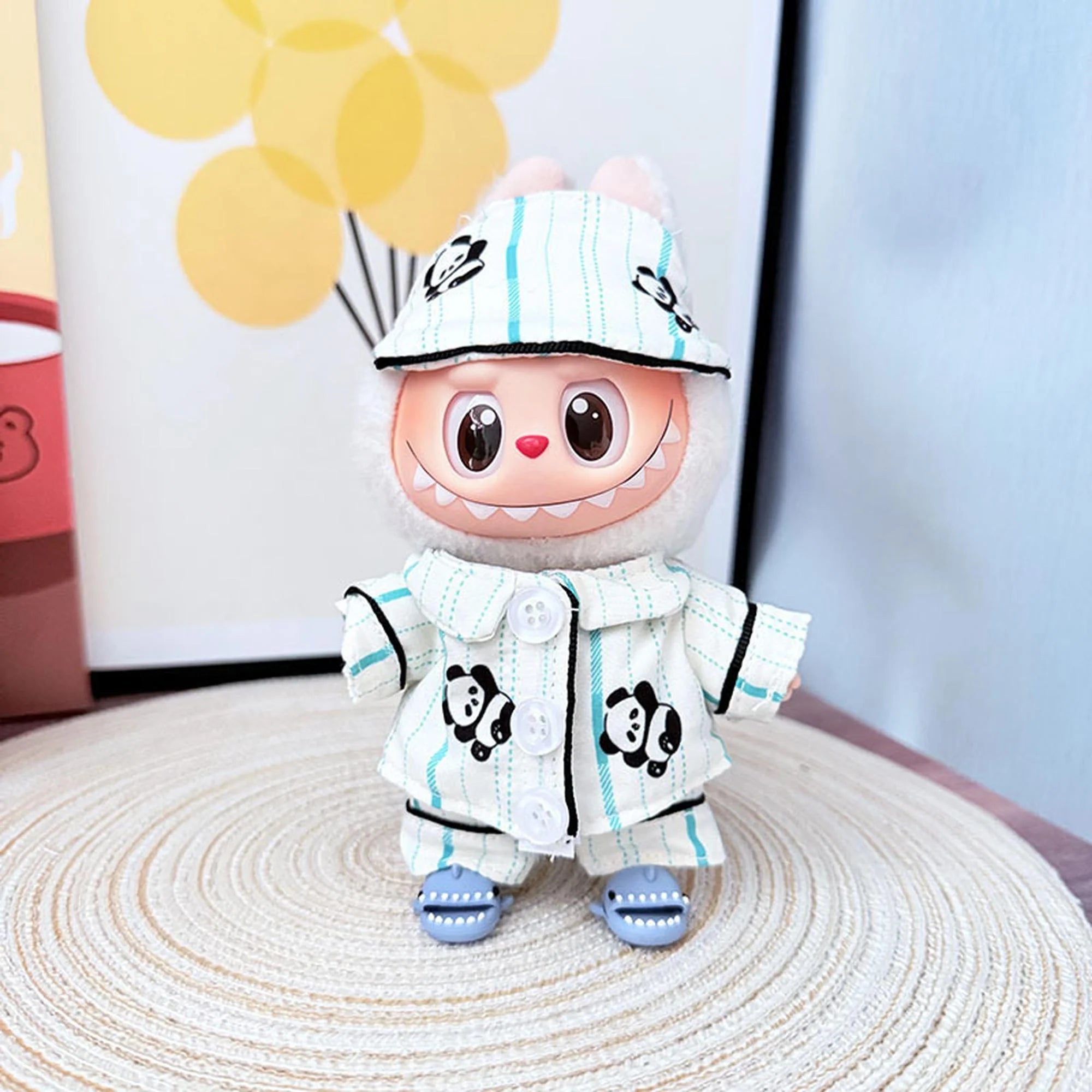 Labubu Clothes Labubu Panda Eye Mask Pajama Set + Blue Shark Shoes