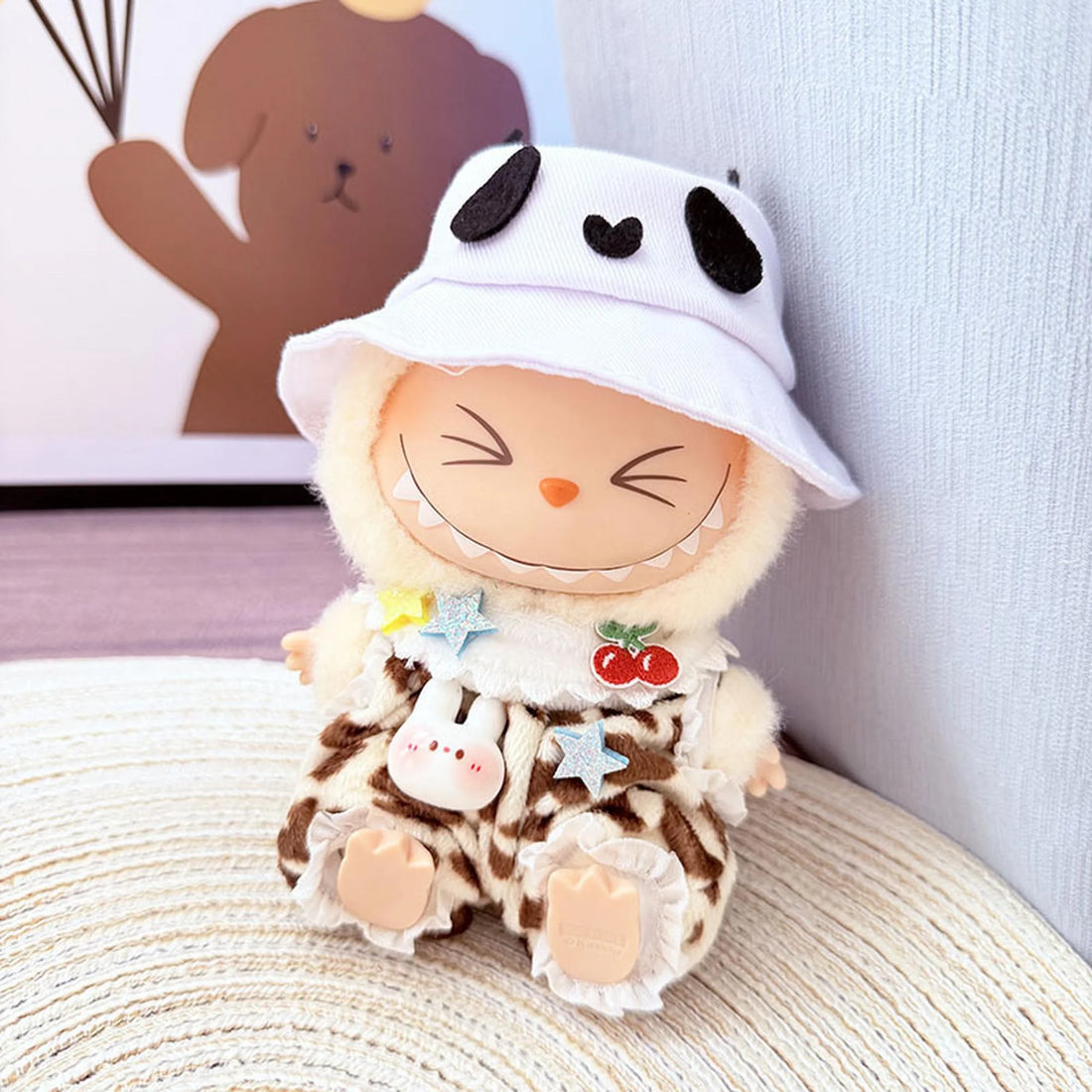 Labubu Clothes Labubu Panda Hat + Cherry Leopard Outfit