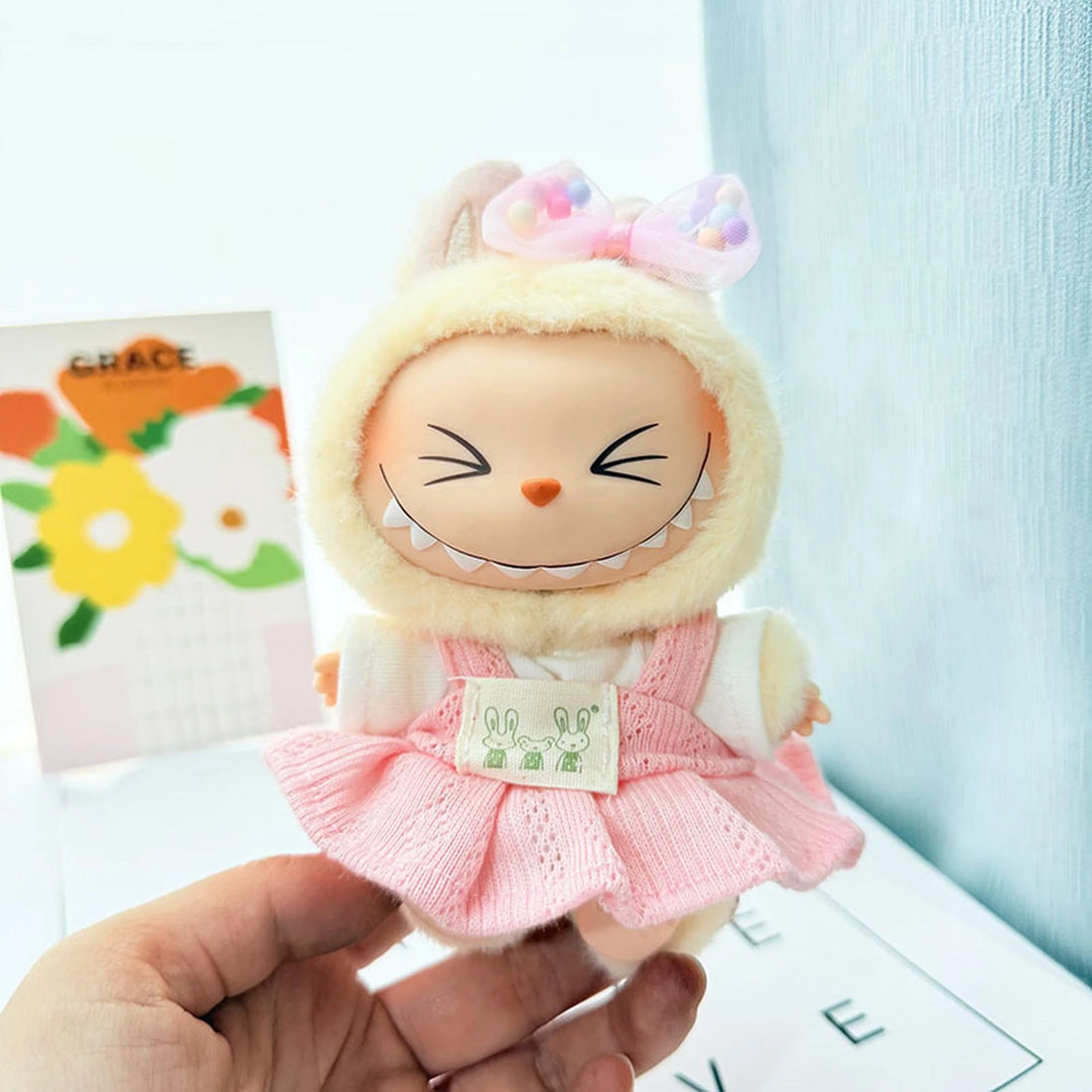 Labubu Clothes Labubu Pastel Ball Clip + Refreshing Toner Pinafore Dress Set In Pink