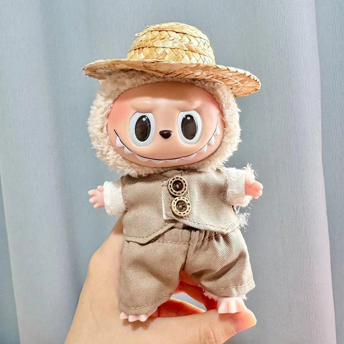 Labubu Clothes Labubu Pastoral Khaki Outfit With Detachable Accessories