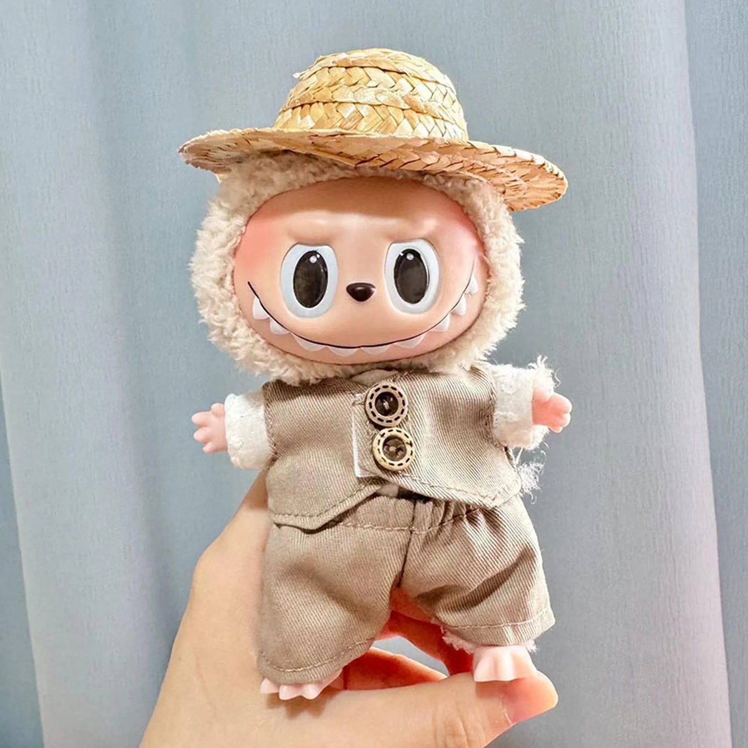 Labubu Clothes Labubu Pastoral Khaki Outfit With Detachable Accessories