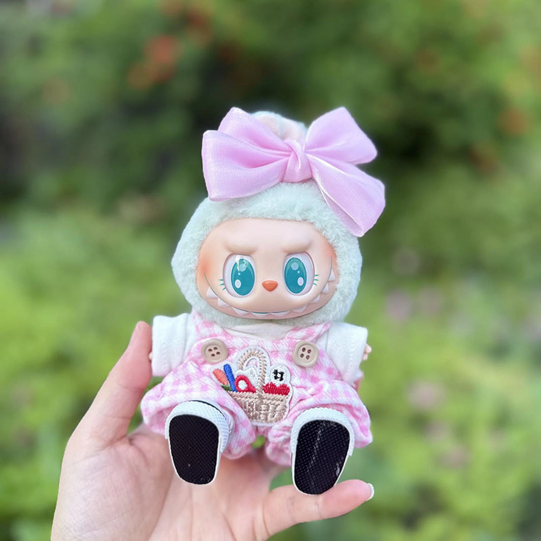 Labubu Clothes Labubu Pink Basket Strap Romper Set + Pink Canvas Shoes