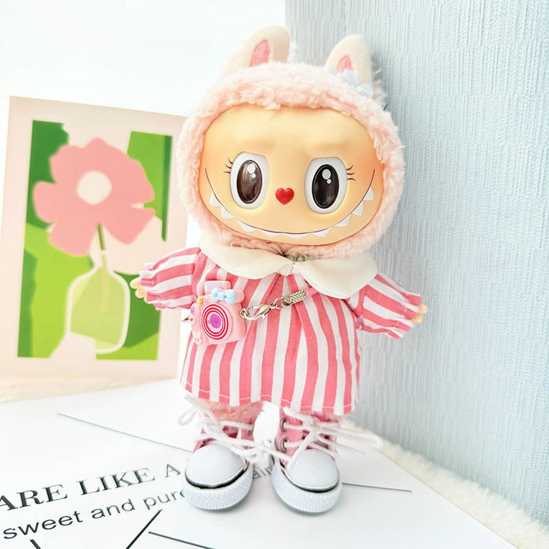 labubu-clothes-pink-canvas-shoes-spring-outing-pink-striped-dress-set