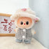Labubu Clothes Labubu Pink Diamond Hat + Grey Double-Buckle Circle Sweater Two-Piece Set