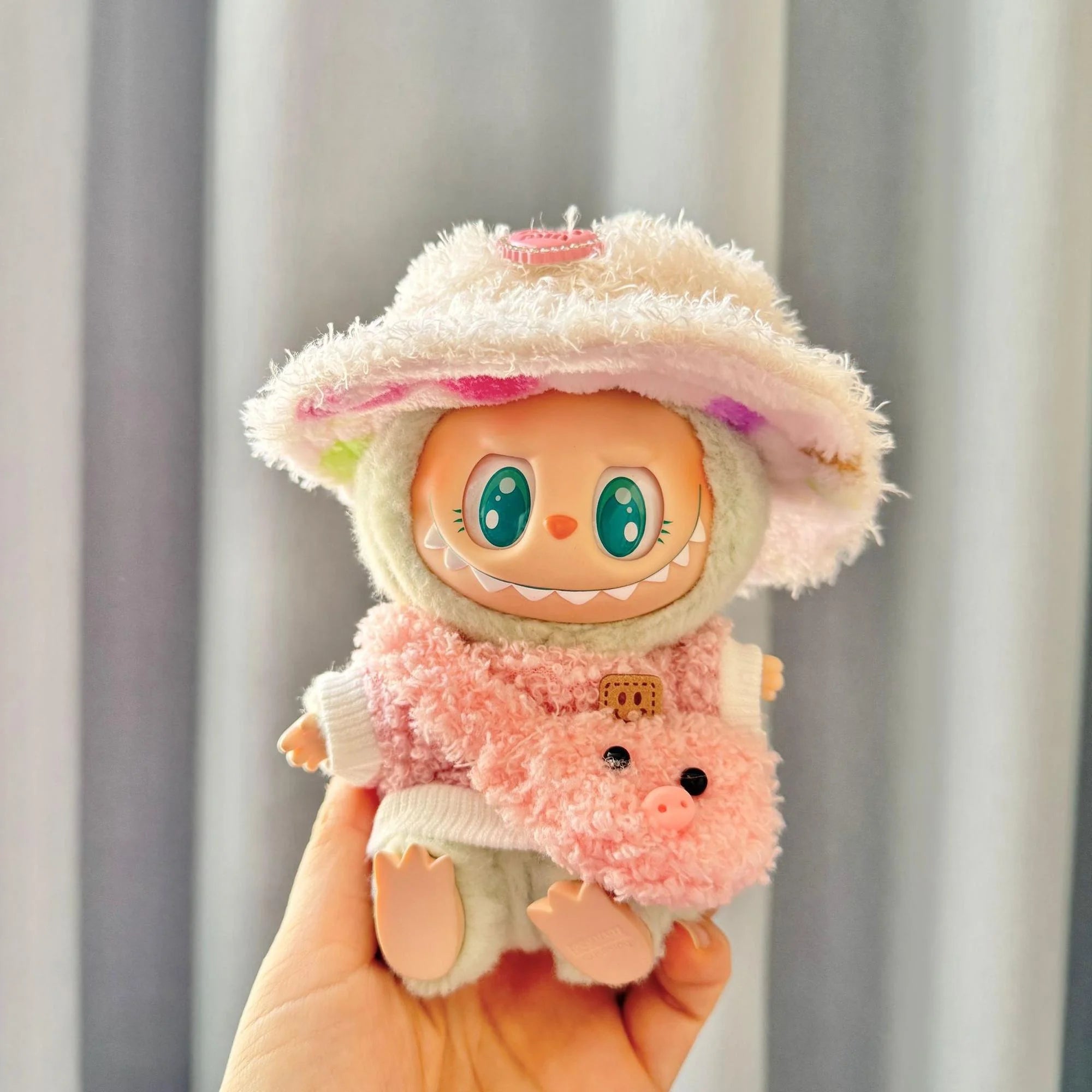 Labubu Clothes Labubu Pink Diamond Hat + Pink Circle Top + Pink Piggy Bag