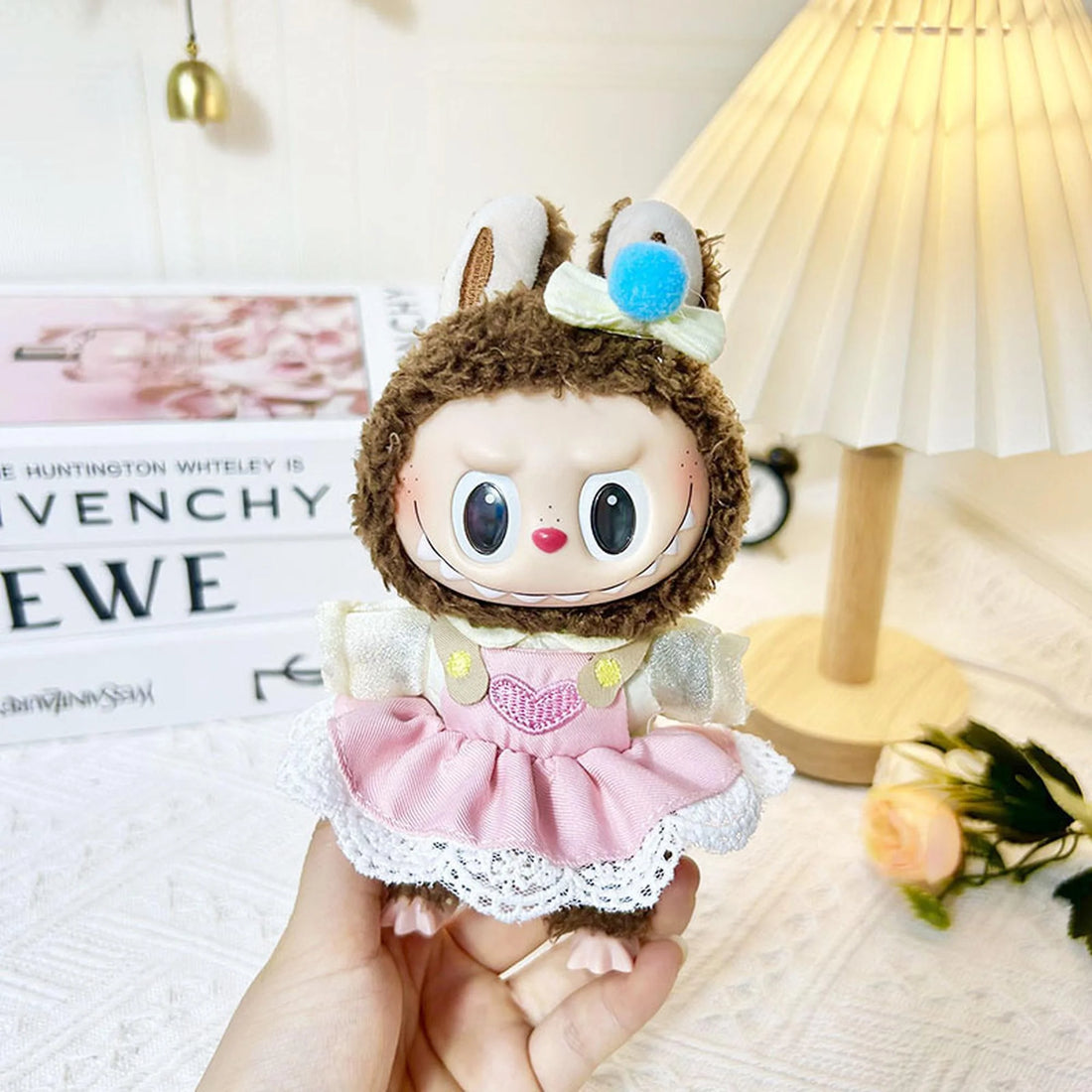 Labubu Clothes Labubu Pink Heart Blue Ball Hair Clip And Dress Set