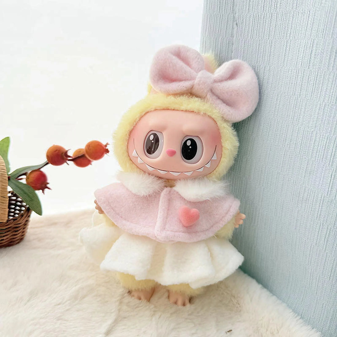 Labubu Clothes Labubu Pink Mink Fur Cape Dress Three-Piece Set