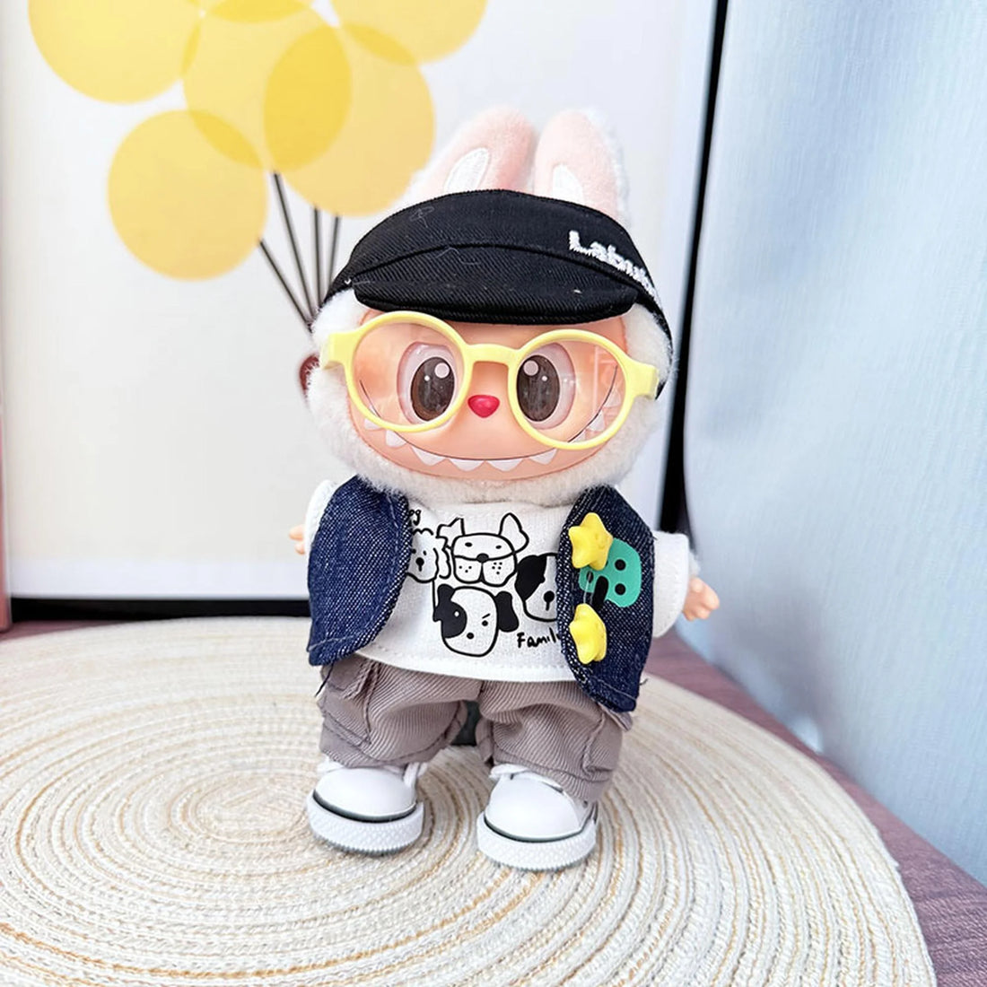 Labubu Clothes Labubu Puppy Family Set + Black Bubu Cap + White Canvas Shoes