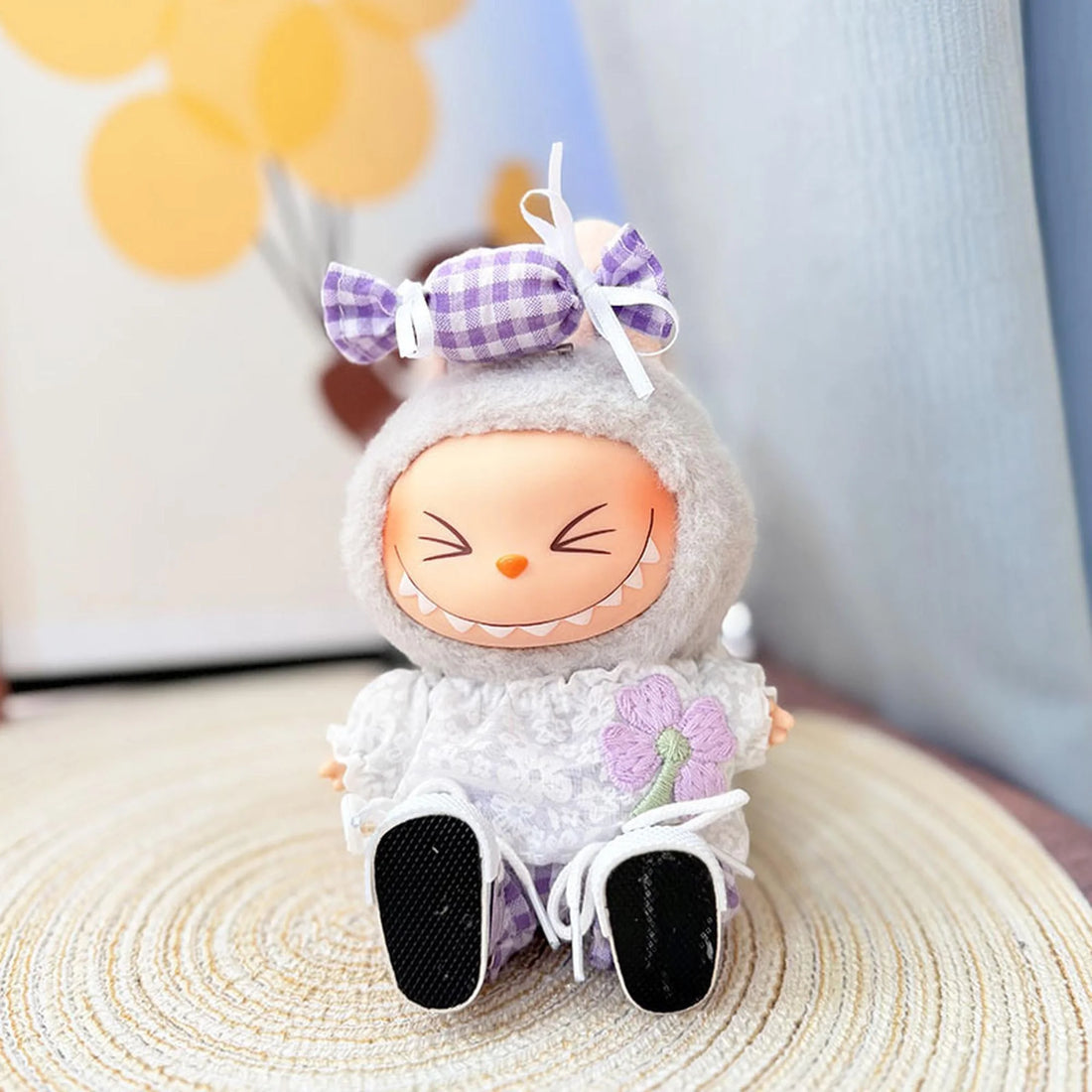 Labubu Clothes Labubu Purple Canvas Shoes + Sweet Plaid Baby Set In Purple